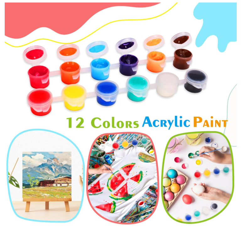 Acrylic Paint Kit with 4 x 4 Inch Mini Canvases, Stretched Easel, Acrylic Paint, Palette and Brush, Art Set for Artist Kids Birthday Party Supplies Favors