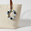 Blue Leopard Beaded Keychain Wristlet on Tote Bag