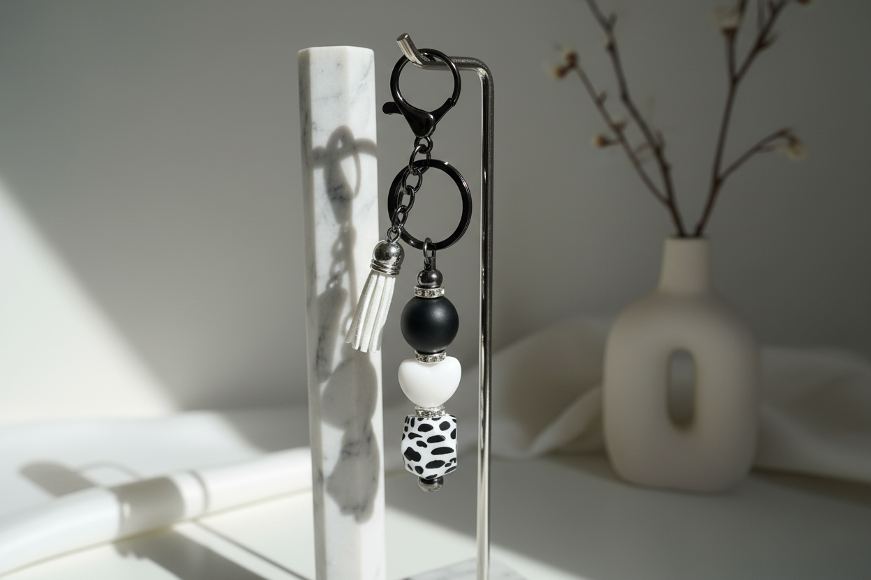 Handmade beaded keychain display