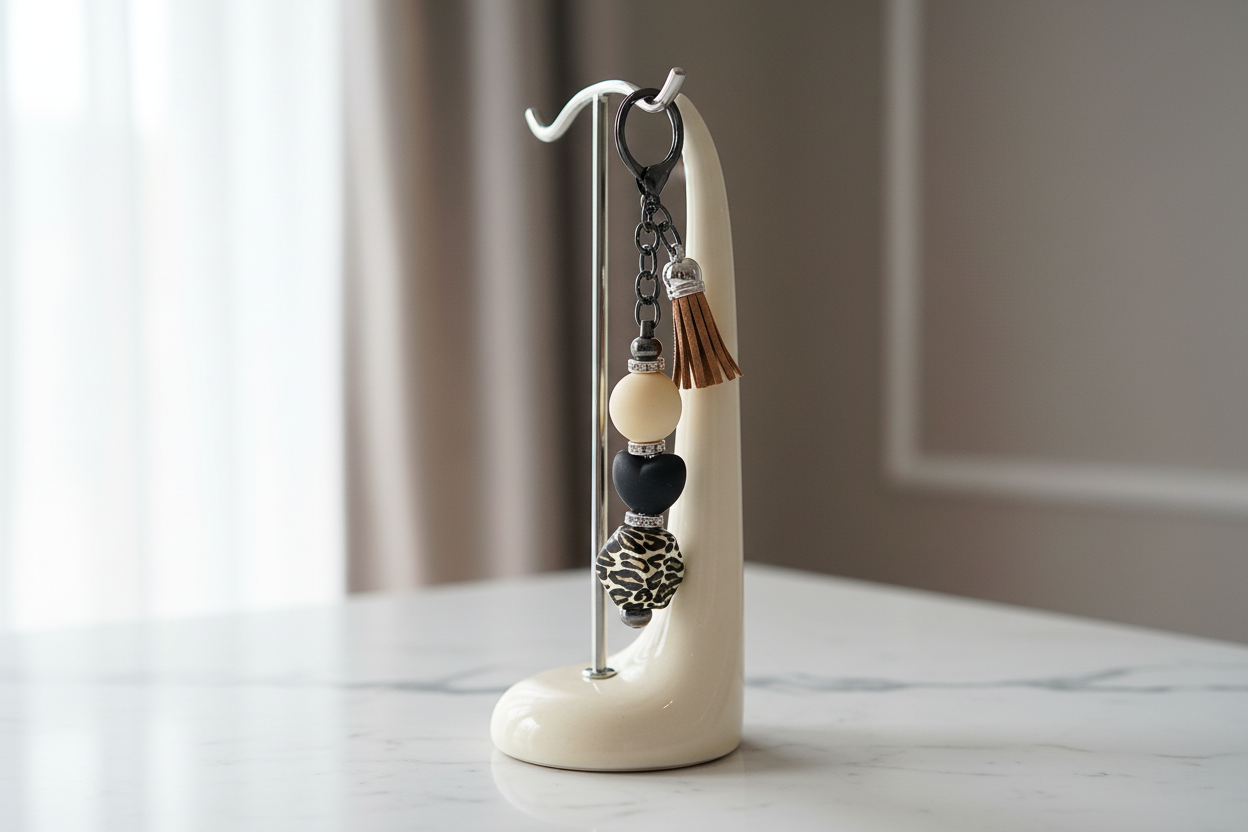 Handmade beaded keychain display