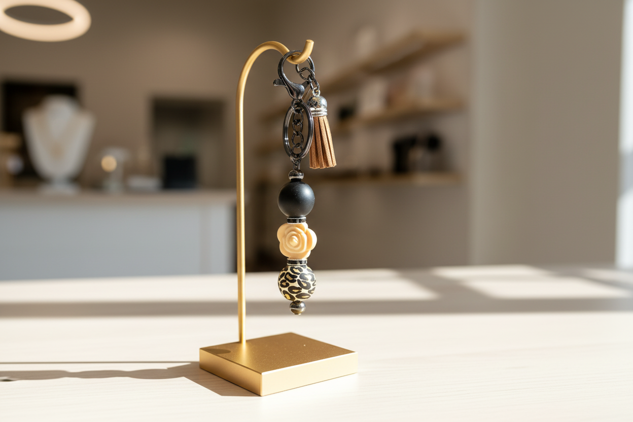 Handmade beaded keychain display