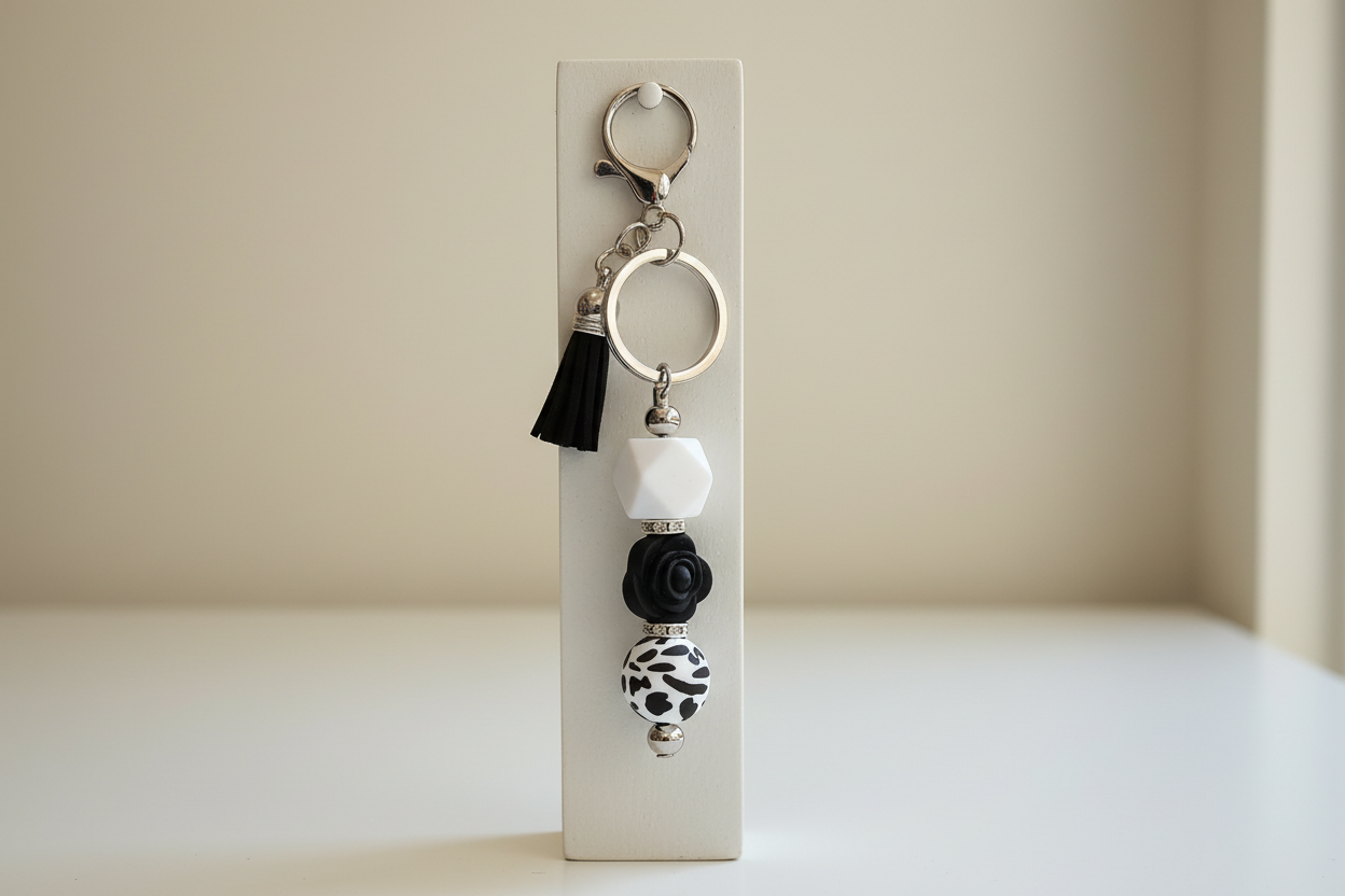 Handmade beaded keychain display