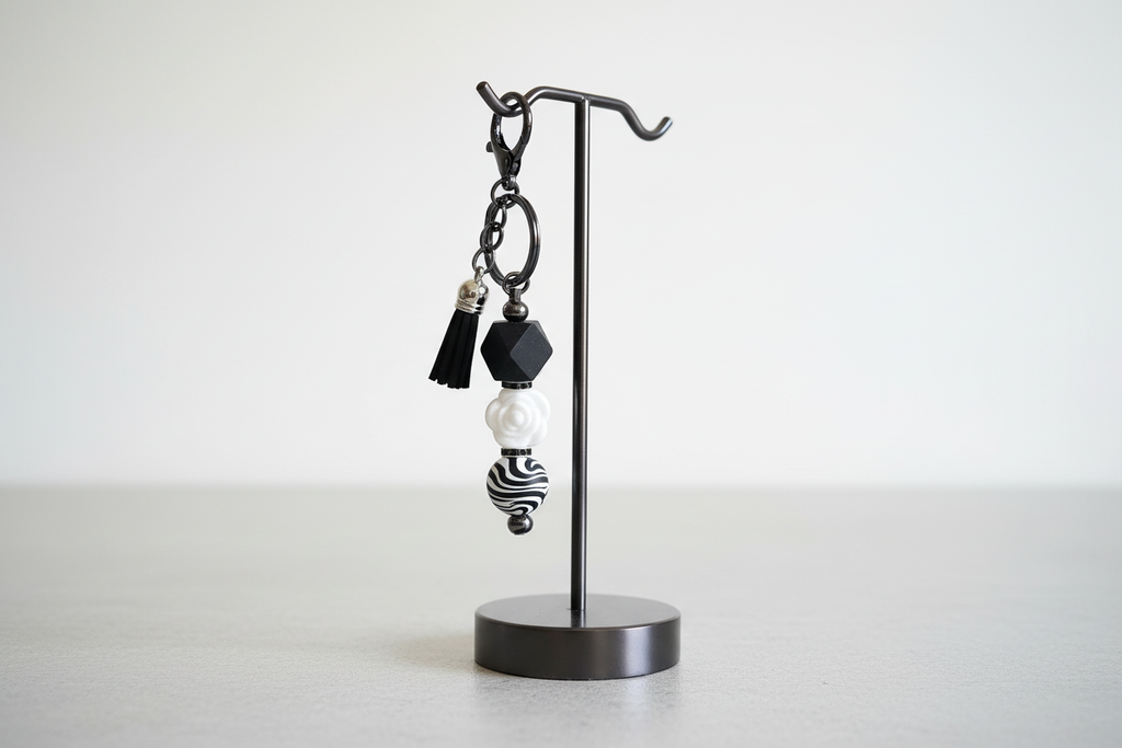 Handmade beaded keychain display