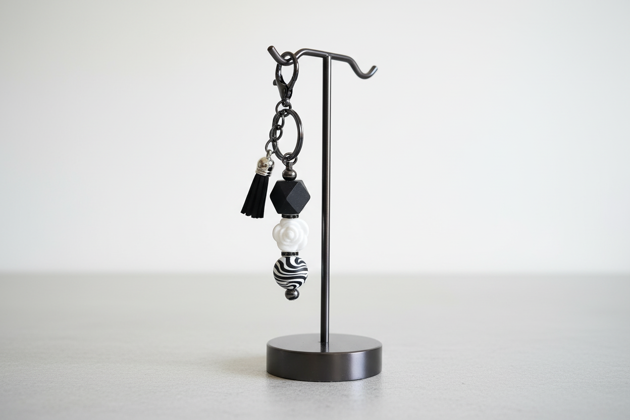 Handmade beaded keychain display