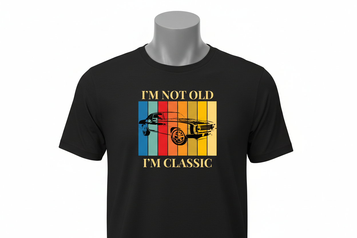 I'm Not Old I'm Classic t-shirt on black shirt display