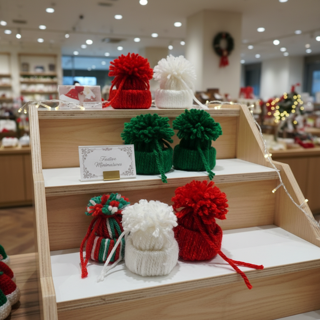 Mini Yarn Christmas Hats Display