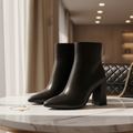 Women's Black Pointed Toe Ankle Boots in Luxurious Setting