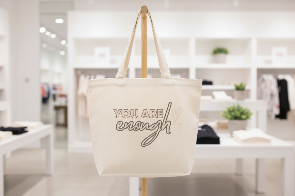 You Are Enough on tote bag display